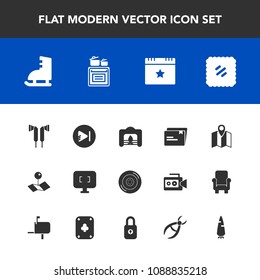 Modern, simple vector icon set with cooking, fireplace, post, christmas, mail, sign, star, media, document, video, file, paper, wheel, screen, modern, road, letter, winter, music, fire, travel icons