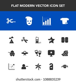 Modern, simple vector icon set with drink, red, clothes, business, cylinder, cooking, alcohol, nature, bed, room, diagram, style, grater, communication, star, spaceship, alien, ufo, oxygen, blue icons