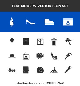 Modern, simple vector icon set with projector, video, element, box, research, carrot, website, female, nature, technology, web, sign, food, raw, lock, hat, vegetable, projection, garbage, wrench icons
