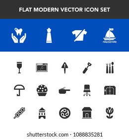 Modern, simple vector icon set with clothing, weather, game, music, mark, chess, spring, danger, dentist, glass, white, online, pot, dinner, fashion, shirt, cooking, wine, spoon, king, kitchen icons