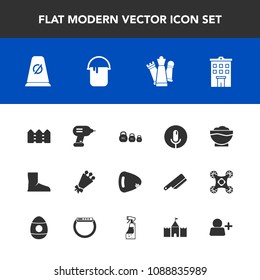 Modern, simple vector icon set with street, coffee, blossom, voice, restaurant, road, kilogram, account, piece, food, weight, sound, traffic, industry, sign, background, interior, house, flower icons