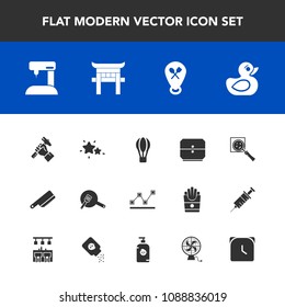 Modern, simple vector icon set with drawer, rubber, pan, hot, star, equipment, astronomy, business, transport, parachute, magnifier, air, night, search, fork, kitchen, find, stats, white, data icons