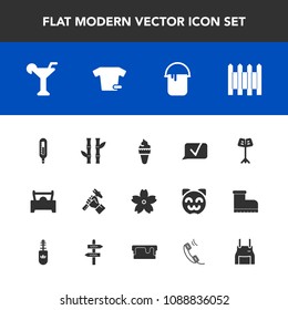 Modern, simple vector icon set with spring, shirt, music, communication, car, barrier, industry, fence, asia, foreman, wall, bamboo, sakura, flower, chat, thermometer, paint, sweet, cherry, sign icons