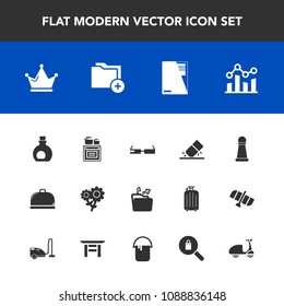 Modern, simple vector icon set with chart, folder, royal, smart, piece, strategy, eraser, crown, flower, erase, graph, finance, floral, cycle, sign, restaurant, oven, education, data, document icons