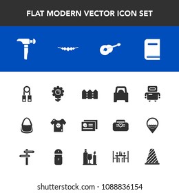Modern, simple vector icon set with road, flower, library, bag, fashion, book, jewelry, training, hammer, child, technology, car, education, construction, street, accessory, futuristic, clothing icons