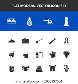Modern, simple vector icon set with xray, restaurant, healthy, bed, transport, flight, presentation, fork, furniture, double, scan, work, helicopter, piece, desk, photo, machine, white, strategy icons