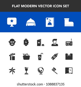 Modern, simple vector icon set with paper, smart, fresh, book, star, kitchen, media, gadget, fashion, technology, cook, menu, headwear, brochure, cabinet, holiday, sign, leather, watch, man, hat icons