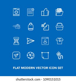 Modern, simple vector icon set on blue background with communication, blank, hour, folder, note, internet, house, game, appliance, housework, time, email, sky, estate, summer, real, paper, luck icons