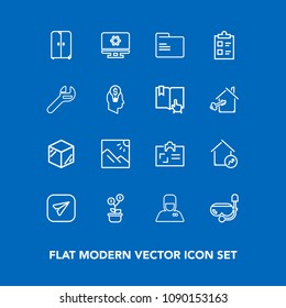 Modern, Simple Vector Icon Set On Blue Background With Bellhop, Communication, Business, Property, Photo, Box, Real, Message, Mask, Interior, Tree, Hospitality, Water, Setting, Growth, Web, Sea Icons