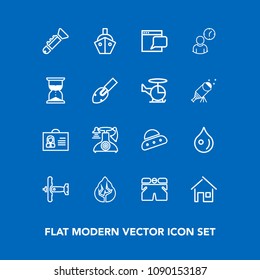 Modern, simple vector icon set on blue background with spaceship, ufo, house, website, ship, tree, musical, war, phone, home, aircraft, wear, environment, abstract, technology, internet, female icons
