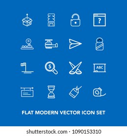 Modern, simple vector icon set on blue background with poster, billboard, sale, blank, clock, tag, light, beach, background, hour, backdrop, mexico, drink, package, tape, sign, cold, blue, baja icons