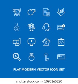 Modern, simple vector icon set on blue background with snorkel, sea, birdhouse, payment, find, metal, money, key, old, web, finance, medicine, photo, sport, summer, lock, message, video, wooden icons