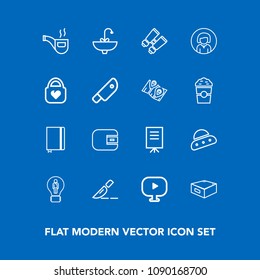 Modern, simple vector icon set on blue background with drawer, finance, space, tap, clinic, page, spaceship, concept, watch, media, businessman, sink, operation, wallet, doctor, cash, medical icons