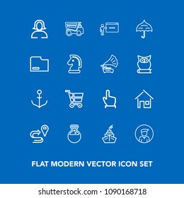 Modern, simple vector icon set on blue background with finger, dumper, helm, home, architecture, ship, man, vehicle, girl, web, dump, map, medicine, road, location, touch, go, house, tipper, boy icons
