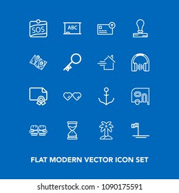 Modern, simple vector icon set on blue background with sun, glove, background, sand, transport, tropical, delivery, beach, baja, competition, fashion, fight, blackboard, label, mexico, frame icons