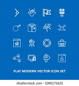 Modern, simple vector icon set on blue background with bbq, water, download, cooking, market, white, estate, summer, flag, beacon, grill, internet, inflatable, pool, real, credit, technology icons