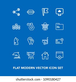 Modern, simple vector icon set on blue background with currency, page, sea, summer, money, finance, letter, real, cash, national, animal, message, burger, road, home, envelope, water, pin, horse icons