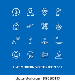 Modern, simple vector icon set on blue background with cloud, baja, boy, technology, rocket, job, price, concept, frame, lock, phone, business, shuttle, location, ocean, tag, security, unlock icons