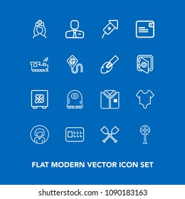 Modern, simple vector icon set on blue background with monster, nurse, holiday, electric, healthcare, cartoon, bank, purse, face, ventilator, medical, model, safety, character, event, people icons