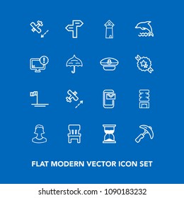 Modern, simple vector icon set on blue background with cooler, aircraft, picking, home, wildlife, cold, way, flight, mail, room, email, phone, human, time, hourglass, comfortable, industry, sand icons