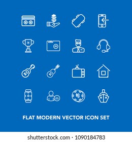 Modern, Simple Vector Icon Set On Blue Background With Minute, Life, Television, Tape, Skater, Skateboard, Architecture, Home, Tree, Internet, Risk, Ship, Status, House, Stereo, Estate, Boat, Tv Icons