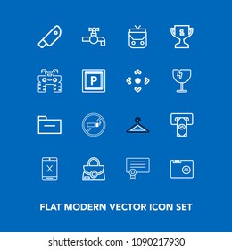 Modern, simple vector icon set on blue background with success, tobacco, style, cigarette, clothing, object, atm, file, addiction, connection, business, cord, diploma, clothes, paper, bank, meat icons