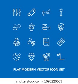 Modern, simple vector icon set on blue background with retro, domino, id, star, business, location, blue, progress, meat, music, baja, profile, cut, mexico, medal, cycle, kitchen, food, card icons