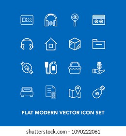 Modern, simple vector icon set on blue background with grass, emergency, banking, audio, finance, travel, safe, magnifying, sound, fire, ribbon, financial, tree, double, growth, safety, park icons