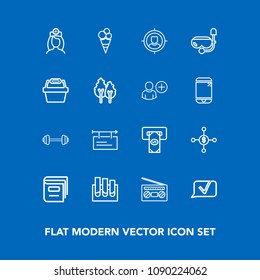Modern, simple vector icon set on blue background with sign, dollar, laboratory, bank, medicine, doctor, care, poster, money, record, finance, medical, exercise, fitness, white, billboard, blank icons