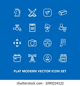 Modern, simple vector icon set on blue background with medicine, equipment, web, modern, backdrop, arrow, device, brick, holiday, photo, unlock, tool, email, leather, lock, open, present, gift icons