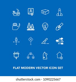Modern, simple vector icon set on blue background with structure, electricity, business, fan, game, place, plane, flight, address, air, chess, chessboard, hierarchy, horse, electric, war, home icons