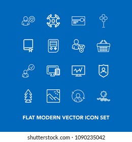 Modern, simple vector icon set on blue background with electric, internet, refresh, scenery, doctor, ventilator, travel, complete, tape, cooler, photo, music, quality, drone, card, fan, forest icons