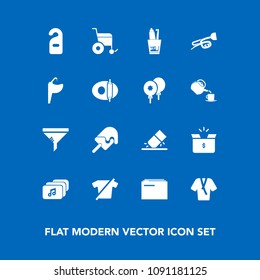 Modern, simple vector icon set on blue background with dental, box, white, business, cream, fashion, clothes, water, clothing, music, service, clean, eraser, hygiene, label, document, education icons