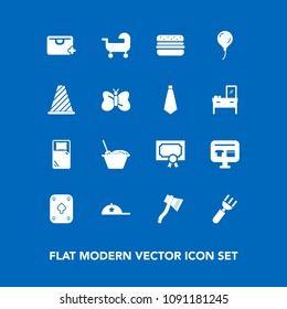 Modern, simple vector icon set on blue background with noodle, sign, ecommerce, insect, clothing, butterfly, sale, headwear, game, background, chinese, certificate, tool, fork, spoon, nature icons