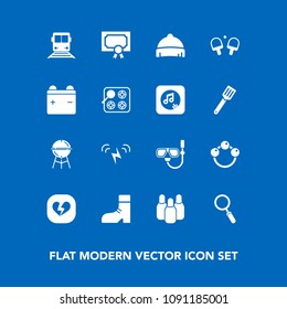 Modern, simple vector icon set on blue background with clothing, certificate, love, boot, rattle, travel, foot, headwear, award, baby, sport, meat, cooking, glass, sun, sea, fashion, infant, bbq icons