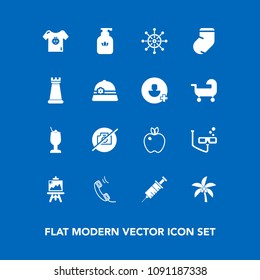 Modern, simple vector icon set on blue background with fruit, medical, drink, bar, palm, art, photo, soap, leaf, nature, clothes, nautical, dentistry, clinic, food, bottle, wheel, dentist, kid icons