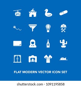 Modern, simple vector icon set on blue background with school, traditional, kimono, fish, glass, wine, chalk, home, blackboard, bird, young, woman, building, fire, medieval, green, drink, red icons