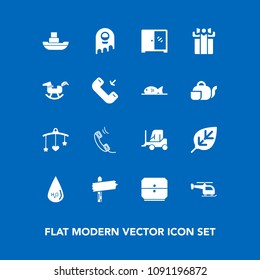 Modern, simple vector icon set on blue background with home, plant, drink, boat, space, fiction, direction, leaf, ocean, nature, tree, mobile, celebration, flight, drop, alien, phone, baby, toy icons