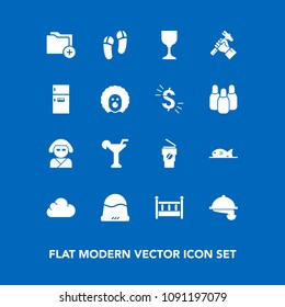 Modern, simple vector icon set on blue background with japan, food, fish, asian, foreman, service, meat, builder, fashion, footwear, slipper, beautiful, coffee, cloud, cup, hot, folder, waiter icons