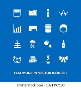 Modern, simple vector icon set on blue background with home, water, food, diamond, suit, construction, wedding, brush, engagement, dinner, cup, black, liquid, document, gallon, online, real, tea icons