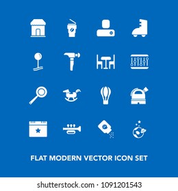 Modern, simple vector icon set on blue background with human, contact, parachute, roller, health, astronaut, sale, spaceship, bottle, powder, horse, skating, social, pan, air, transport, science icons