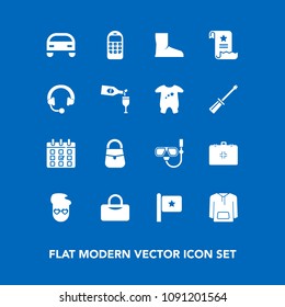 Modern, simple vector icon set on blue background with medical, document, america, wine, telephone, business, sea, flag, sound, hipster, retro, style, old, office, jacket, audio, music, schedule icons