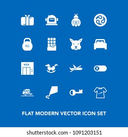 Modern, simple vector icon set on blue background with celebration, joy, kite, entrance, trailer, office, summer, helmet, caravan, fun, baby, fly, astronaut, kamon, clothes, modern, deactivate icons