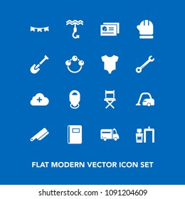 Modern, simple vector icon set on blue background with medical, table, report, machine, holiday, knife, kitchen, fork, vacuum, paper, background, scan, map, ambulance, season, document, cleaner icons