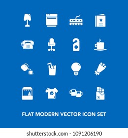Modern, simple vector icon set on blue background with grocery, gas, shop, light, juice, keyboard, kitchen, tea, beer, bouquet, baby, floral, child, chocolate, cold, lamp, food, flower, energy icons