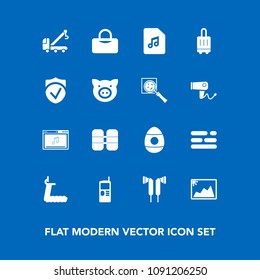 Modern, Simple Vector Icon Set On Blue Background With Tow, Sport, Cylinder, Truck, Check, Swine, Layout, Business, Template, Accident, Mobile, Gym, Picture, Car, Treadmill, Online, Vintage, Bag Icons