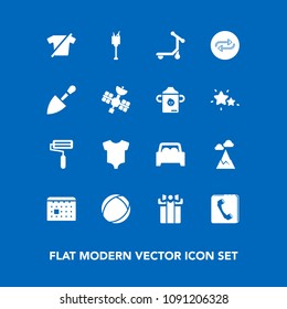 Modern, simple vector icon set on blue background with nature, timetable, gift, sky, schedule, bucket, celebration, internet, clothing, calendar, present, clothes, day, concept, shirt, change icons