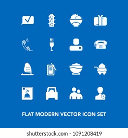 Modern, simple vector icon set on blue background with coffee, bed, service, agriculture, celebration, food, room, chat, gift, grain, inkstone, lamp, menu, light, green, japan, sport, white, sea icons