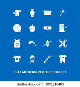 Modern, simple vector icon set on blue background with sweet, animal, sailboat, phone, magic, fork, baby, pie, boat, wildlife, food, control, basketball, art, child, ship, nature, ocean, drone icons