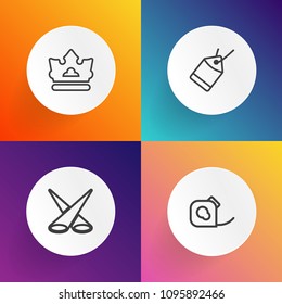 Modern, simple vector icon set on gradient backgrounds with work, princess, banner, sign, electrical, bright, rubber, label, abstract, paper, business, king, glowing, studio, roll, spotlight icons